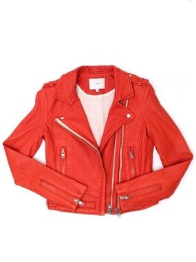 IRO Ashville coral Orange-Red lambskin Leather Moto Jacket